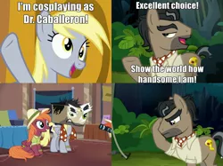 Size: 2054x1534 | Tagged: safe, derpibooru import, screencap, derpy hooves, doctor caballeron, shutterbug, sweet pepper, pony, slice of life (episode), stranger than fan fiction, cardboard box, close enough, clothes, cosplay, costume, derpy doing derpy things, doctor cardboarderon, facehoof, fake cutie mark, flcl, hat, i just don't know what went wrong, nailed it, pith helmet, quality, scarf