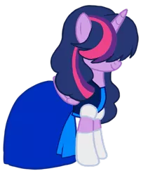 Size: 679x846 | Tagged: dead source, source needed, safe, artist:tsundra, derpibooru import, twilight sparkle, twilight sparkle (alicorn), alicorn, pony, alternate hairstyle, bangs, clothes, covering eyes, dress, female, hair over eyes, hilarious in hindsight, lol, mare, sapphire, sapphire (steven universe), simple background, smiling, solo, steven universe, transparent background