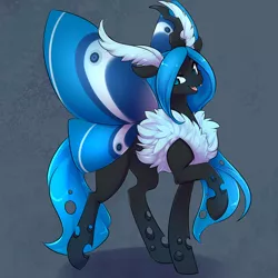Size: 1000x1000 | Tagged: artist:duskyamore, blue changeling, changeling, derpibooru import, female, hybrid, moth, mothling, mothpony, oc, oc:moxithya, original species, safe, solo, species swap, unofficial characters only