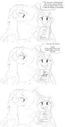 Size: 1280x2487 | Tagged: artist:silfoe, celestia is not amused, comic, derpibooru import, dialogue, discord, frown, grayscale, grin, monochrome, nervous, nervous grin, princess cadance, princess celestia, princess of shipping, queen chrysalis, royal sketchbook, safe, sheepish grin, shipper on deck, smiling, trouble shoes, unamused