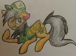 Size: 2380x1775 | Tagged: a.k. yearling, artist:snowfoxythefox, colored pencil drawing, colored sketch, daring do, derpibooru import, finished, hat, safe, smiling, smirk, solo, stranger than fan fiction, traditional art