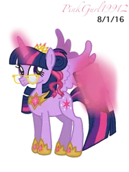 Size: 768x1024 | Tagged: safe, artist:cinnamon-swirls, artist:pinkgurl19912, derpibooru import, twilight sparkle, twilight sparkle (alicorn), alicorn, pony, glasses, jewelry, magic, older, regalia, simple background, solo, transparent background