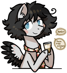Size: 486x527 | Tagged: animated, artist:kyaokay, blinking, clothes, coffee, derpibooru import, food, hoof hold, latte, oc, oc:keen mind, safe, scarf, simple background, transparent background, unofficial characters only, vulgar