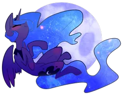 Size: 1708x1314 | Tagged: artist:elemental-fa, derpibooru import, eyes closed, flying, moon, princess luna, safe, solo