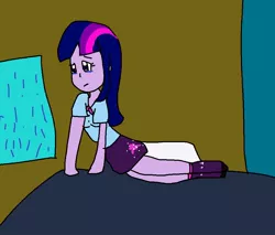 Size: 1000x852 | Tagged: safe, artist:my little brony friend, derpibooru import, twilight sparkle, twilight sparkle (alicorn), equestria girls, magical mystery cure, 1000 hours in ms paint, clothes, crying, equestria girls interpretation, i've got to find a way, leg warmers, ms paint, sad, scene interpretation, shoes