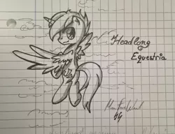 Size: 1200x922 | Tagged: artist:musicfirewind, derpibooru import, graph paper, lined paper, oc, oc:headlong flight, safe, sketch, solo, traditional art, unofficial characters only