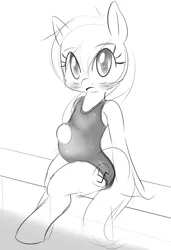 Size: 1628x2378 | Tagged: safe, artist:randy, derpibooru import, oc, oc:aryanne, unofficial characters only, pony, semi-anthro, bipedal, black and white, blushing, clothes, grayscale, looking up, monochrome, nazi, one-piece swimsuit, open mouth, pregnant, solo, swastika, swimsuit