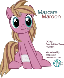Size: 5000x6059 | Tagged: safe, artist:arifproject, derpibooru import, oc, oc:mascara maroon, unofficial characters only, earth pony, pony, :3, absurd resolution, bandage, catface, cute, female, mare, simple background, sitting, sitting catface meme, solo, transparent background, vector