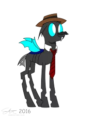 Size: 1920x2560 | Tagged: artist:derpanater, changeling, clothes, cute, derpibooru import, digital art, fake moustache, hat, moustache, necktie, oc, oc:toothpick, paper-thin disguise, safe, smiling, unofficial characters only