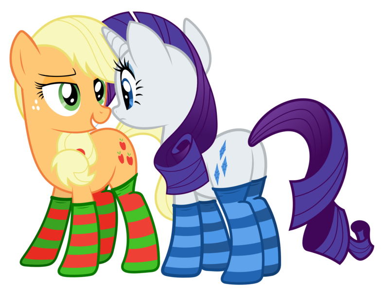 Size: 3000x2250 | Tagged: safe, artist:alexiy777, derpibooru import, applejack, rarity, pony, .svg available, clothes, female, lesbian, lidded eyes, mare, rarijack, shipping, simple background, socks, striped socks, transparent background, vector