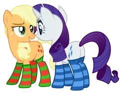 Size: 3000x2250 | Tagged: safe, artist:alexiy777, derpibooru import, applejack, rarity, pony, .svg available, clothes, female, lesbian, lidded eyes, mare, rarijack, shipping, simple background, socks, striped socks, transparent background, vector