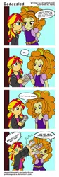 Size: 517x1542 | Tagged: safe, artist:goddessgoodra, derpibooru import, adagio dazzle, sunset shimmer, comic:bedazzled, equestria girls, bad human, comic, dialogue, female, lesbian, newspaper, one sided shipping, shipping, shipping denied, sunsagio