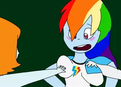 Size: 1400x1004 | Tagged: suggestive, artist:my little brony friend, derpibooru import, rainbow dash, rarity, sassy saddles, equestria girls, rarity investigates, 1000 hours in ms paint, blushing, breasts, female, grope, lesbian, ms paint, parody, raridash, sassydash, scene parody, shipping