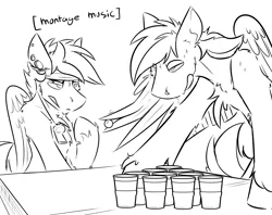 Size: 3496x2770 | Tagged: safe, artist:ralek, derpibooru import, oc, oc:turquoise, oc:umami stale, unofficial characters only, pegasus, pony, beer pong, drinking, drool, drunk, gauges, headband, montage, piercing, training, whistle