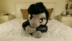 Size: 5312x2988 | Tagged: alternate hairstyle, angry eyes, anthro, anthro plushie, artist:bigsexyplush, artist:somethingaboutoctavia, bed, bedroom eyes, bondage, bondage gear, bun, catsuit, clothes, costume, crossed arms, crossed hooves, derpibooru import, disappointed, disappointment, doll, dominatrix, domtavia, female, hair bun, implied bondage, irl, judging, latex, latex suit, lying, lying down, octavia melody, photo, pillow, plushie, pose, pvc, shiny, solo, solo female, suggestive, toy