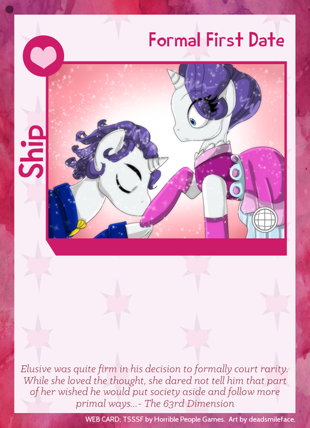 Size: 788x1088 | Tagged: artist:deadsmileface, date, derpibooru import, elusive, female, hoof kissing, male, rarilusive, rarity, rule 63, safe, selfcest, self ponidox, shipping, sparkles, straight, twilight sparkle's secret shipfic folder