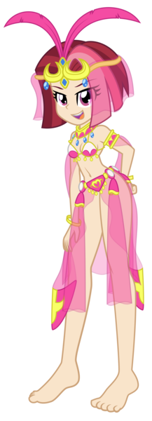 Size: 2000x5529 | Tagged: suggestive, artist:discorded-joker, derpibooru import, cayenne, equestria girls, barefoot, belly button, belly dancer, clothes, commission, cosplay, costume, equestria girls-ified, feet, female, harem outfit, see-through, simple background, solo, solo female, suisei no gargantia, transparent background, vector