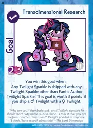 Size: 788x1088 | Tagged: safe, artist:kikirdcz, derpibooru import, twilight sparkle, pony, unicorn, twilight sparkle's secret shipfic folder, book, dusk shine, dusktwi, female, glowing horn, male, rule 63, self ponidox, selfcest, shipping, simple background, straight, unicorn twilight, white background