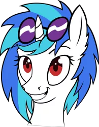 Size: 3000x3855 | Tagged: safe, artist:alcesmire, derpibooru import, vinyl scratch, pony, unicorn, colored, female, high res, horn, mare, red eyes, simple background, smiling, solo, sunglasses, teeth, transparent background, vector, wrong eye color