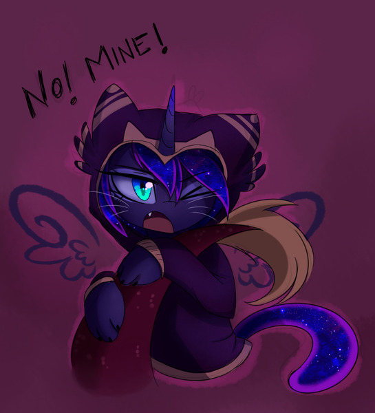 Size: 1280x1410 | Tagged: safe, artist:magnaluna, derpibooru import, discord, princess luna, cat, cat pony, original species, catified, clothes, female, grumpy luna, hoodie, implied lunacord, lunacord, male, shipping, species swap, straight