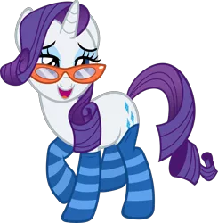 Size: 5885x6000 | Tagged: absurd resolution, artist:slb94, clothes, derpibooru import, glasses, lidded eyes, open mouth, raised hoof, rarity, safe, seductive, simple background, socks, solo, striped socks, transparent background, vector