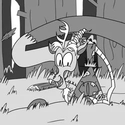 Size: 1280x1280 | Tagged: artist:turkleson, bill cipher, cipher hunt, derpibooru import, discord, gravity falls, grayscale, monochrome, petrification, safe, statue, weirdmageddon 3: take back the falls