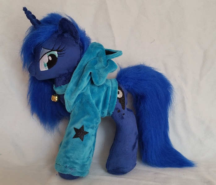 Size: 3184x2736 | Tagged: safe, artist:epicrainbowcrafts, derpibooru import, princess luna, alicorn, pony, bell, bell collar, choker, clothes, collar, hoodie, irl, photo, plushie, solo