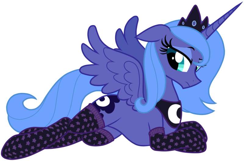 Size: 4869x3214 | Tagged: safe, artist:wingedwolf94, deleted from derpibooru, derpibooru import, princess luna, absurd resolution, clothes, floppy ears, lying down, prone, s1 luna, simple background, socks, solo, sploot, thigh highs, transparent background, vector