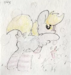 Size: 311x329 | Tagged: safe, artist:slightlyshade, derpibooru import, derpy hooves, pegasus, pony, clothes, female, lowres, mare, socks, solo, striped socks, traditional art