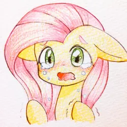 Size: 1280x1282 | Tagged: artist:yukimaki, blushing, bust, crying, derpibooru import, floppy ears, fluttershy, portrait, safe, solo