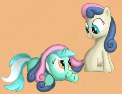 Size: 1590x1227 | Tagged: safe, artist:grennadder, derpibooru import, bon bon, lyra heartstrings, sweetie drops, adorabon, bon bon is amused, cute, lyrabetes, simple background, smiling