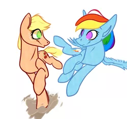 Size: 855x800 | Tagged: applejack, artist:catanddogsoup, derpibooru import, rainbow dash, safe