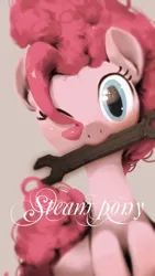 Size: 1080x1920 | Tagged: artist:ciyunhe, derpibooru import, looking at you, mouth hold, one eye closed, pinkie pie, safe, solo, wink, wrench