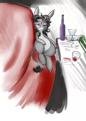 Size: 2893x4092 | Tagged: alcohol, alcoholism, artist:helloiamyourfriend, derpibooru import, donkey, glass, hangover, oc, oc:dinnea, safe, unofficial characters only, wine