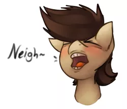 Size: 989x852 | Tagged: safe, artist:marsminer, derpibooru import, oc, oc:keith, unofficial characters only, earth pony, pony, blushing, bust, eyes closed, flehmen response, horses doing horse things, male, neigh, open mouth, portrait, simple background, solo, stallion, white background