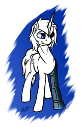 Size: 862x1354 | Tagged: safe, artist:speed-chaser, derpibooru import, oc, oc:lunar light, unofficial characters only, pony, unicorn, amputee, gift art, prosthetic limb, prosthetics, simple background, solo, transparent background