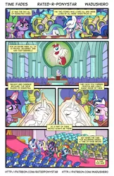 Size: 1280x1978 | Tagged: safe, artist:wadusher0, derpibooru import, princess cadance, princess celestia, princess luna, rainbow dash, shining armor, spike, twilight sparkle, twilight sparkle (alicorn), oc, oc:fausticorn, alicorn, pony, comic:time fades, alicorn oc, funeral, royal guard