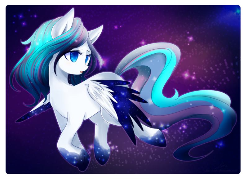 Size: 1024x739 | Tagged: safe, artist:chokico, derpibooru import, oc, oc:stardream, unofficial characters only, pegasus, pony, colored pupils, colored wings, colored wingtips, cute, female, flying, lidded eyes, looking back, mare, open mouth, sky, solo, sparkles, spread wings, stars, wings