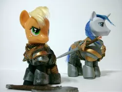 Size: 3648x2736 | Tagged: applejack, armor, artist:hammer42, axe, brushable, derpibooru import, safe, shining armor, sword, toy, weapon