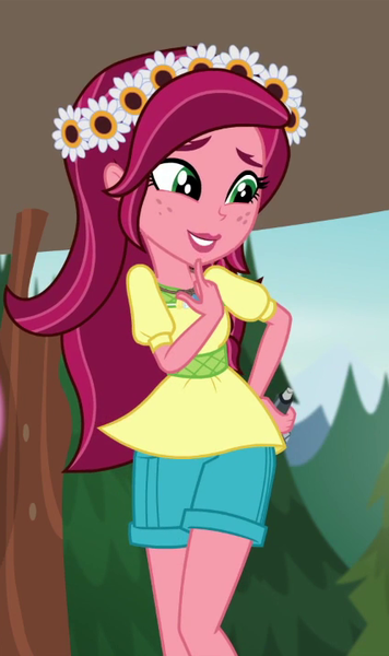 Size: 427x720 | Tagged: safe, derpibooru import, screencap, gloriosa daisy, equestria girls, legend of everfree, cropped, cute, daisybetes, geode of fauna, geode of shielding, geode of super speed, magical geodes