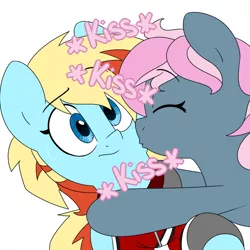 Size: 1280x1280 | Tagged: safe, artist:victoreach, derpibooru import, oc, oc:honey wound, oc:juicy dream, unofficial characters only, pony, female, kissing, lesbian, mare, shipping, simple background, white background