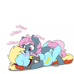Size: 1280x1280 | Tagged: safe, artist:victoreach, derpibooru import, oc, oc:honey wound, oc:juicy dream, unofficial characters only, pony, blushing, clothes, female, kissing, lesbian, mare, oc x oc, shipping