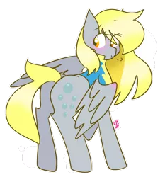 Size: 1024x1097 | Tagged: safe, artist:cubbybatdoodles, derpibooru import, derpy hooves, pegasus, pony, bubble butt, female, looking back, mare, plot, simple background, solo, wonderbolt trainee uniform