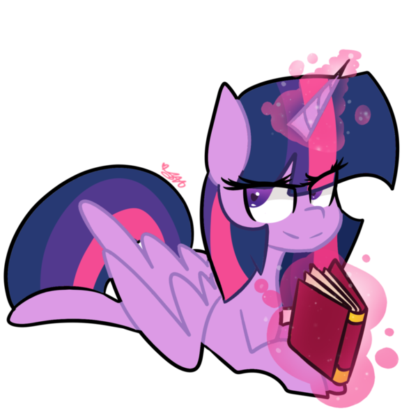 Size: 1024x1024 | Tagged: safe, artist:cubbybatdoodles, derpibooru import, twilight sparkle, twilight sparkle (alicorn), alicorn, pony, book, magic, prone, simple background, solo, telekinesis, transparent background