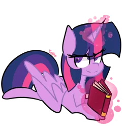 Size: 1024x1024 | Tagged: safe, artist:cubbybatdoodles, derpibooru import, twilight sparkle, twilight sparkle (alicorn), alicorn, pony, book, magic, prone, simple background, solo, telekinesis, transparent background