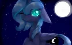 Size: 1280x800 | Tagged: safe, artist:crystalsketch342, derpibooru import, princess luna, floppy ears, heart eyes, moon, night, one eye closed, s1 luna, smiling, solo, stars, wingding eyes, wink