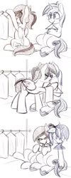 Size: 1280x3189 | Tagged: safe, artist:shinodage, derpibooru import, shining armor, oc, oc:melon shine, pegasus, pony, canon x oc, closet, clothes, cuddling, cute, doll, eyes closed, female, kissing, mare, monochrome, plushie, plushophilia, shipping, sitting, sketch, smiling, toy