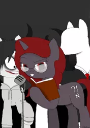 Size: 2893x4092 | Tagged: artist:twistermon, derpibooru import, jeff the killer, meme, oc, oc:curse word, reading, safe, unofficial characters only