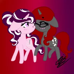 Size: 700x700 | Tagged: safe, artist:lovelydreams14, derpibooru import, oc, oc:curse word, oc:magpie, unofficial characters only, pony, female, kissing, lesbian, mare