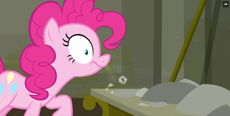 Size: 1382x700 | Tagged: safe, derpibooru import, screencap, pinkie pie, pony, the saddle row review, dust, not drugs, snorting